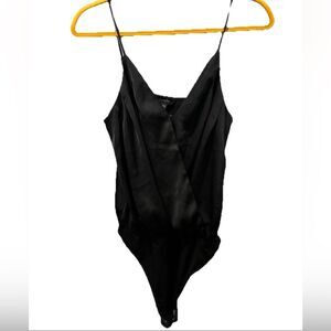 Express Satin Surplice Bodysuit | Black V-Neck | Small